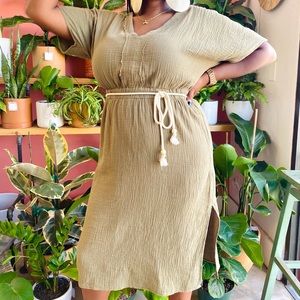 Olive Midi Dress With Rope Belt